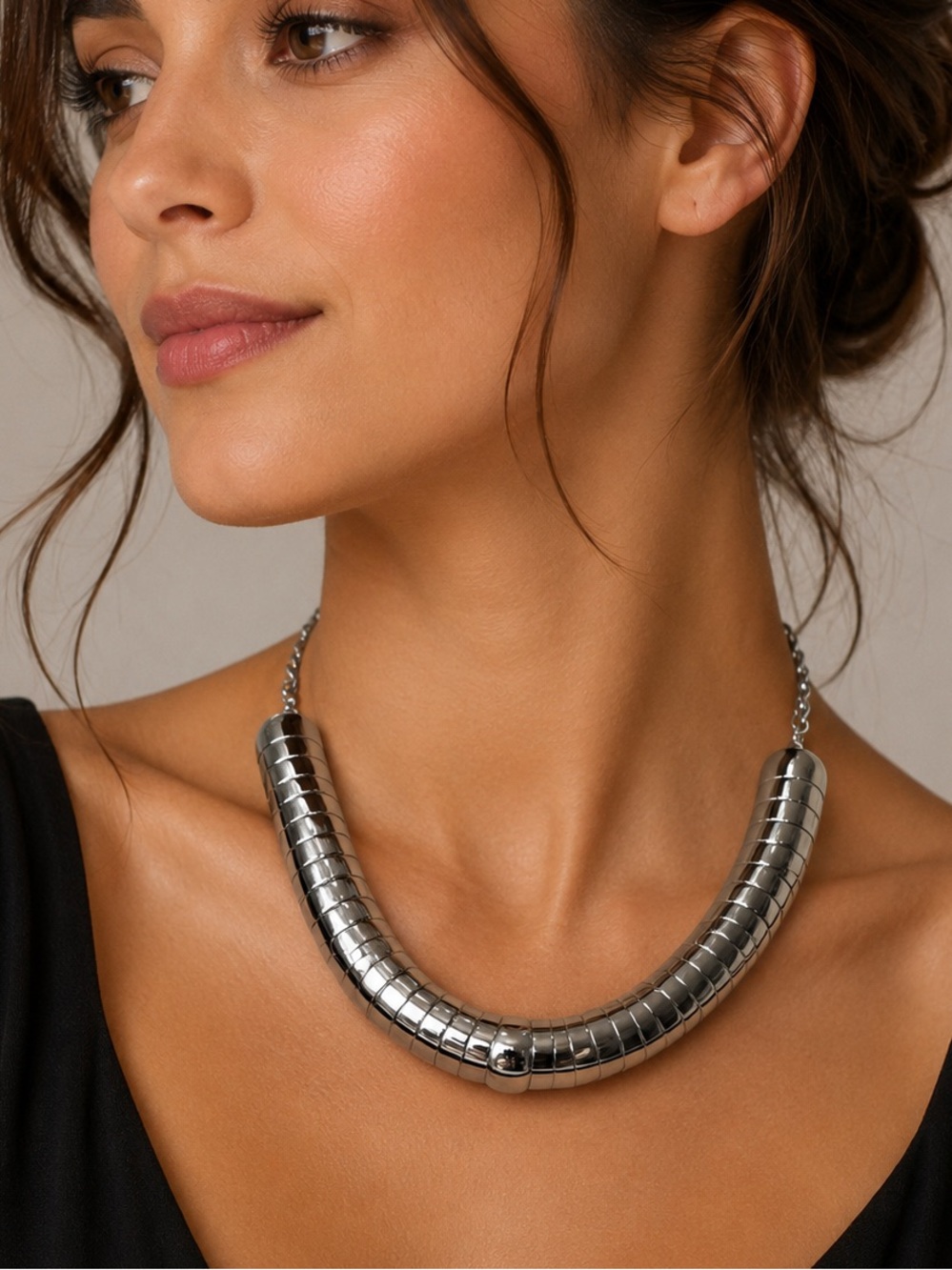 Silver Statement Collar Necklace Adjustable Chain Necklace (BR888/6)